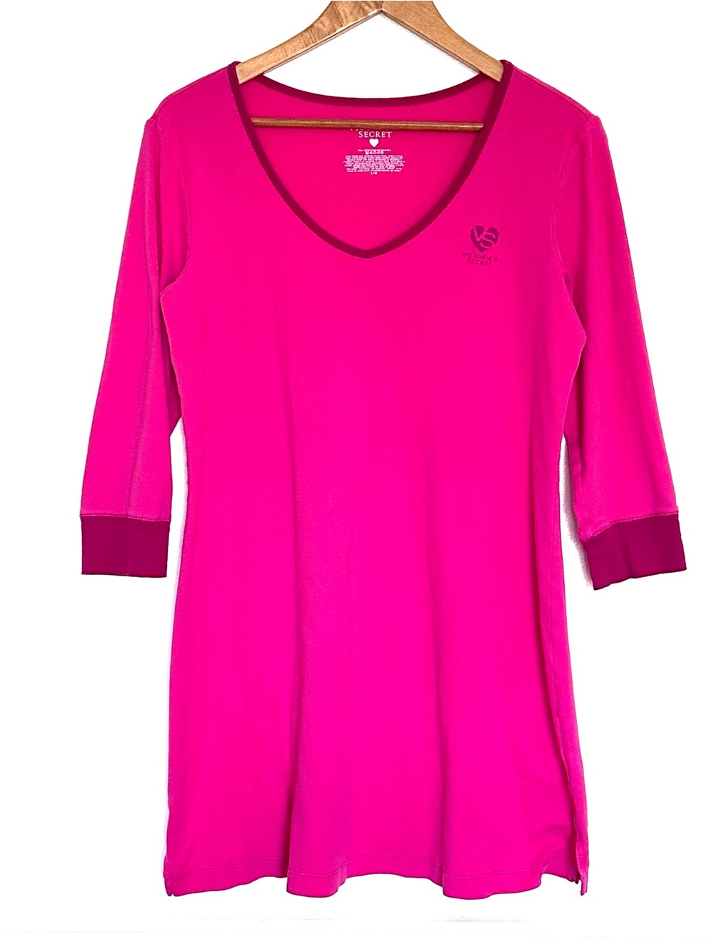 Victoria’s Secret Sleep Shirt Women’s Large Pink Cotton 3/4 Sleeve Nightgown
